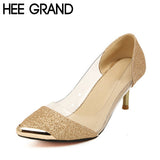 HEE GRAND Women Pumps Shoes High Quality Fashion PU Leather Thin High Heel Pumps Gold Sliver Shoes Woman Size Plus 35-40 XWZ119